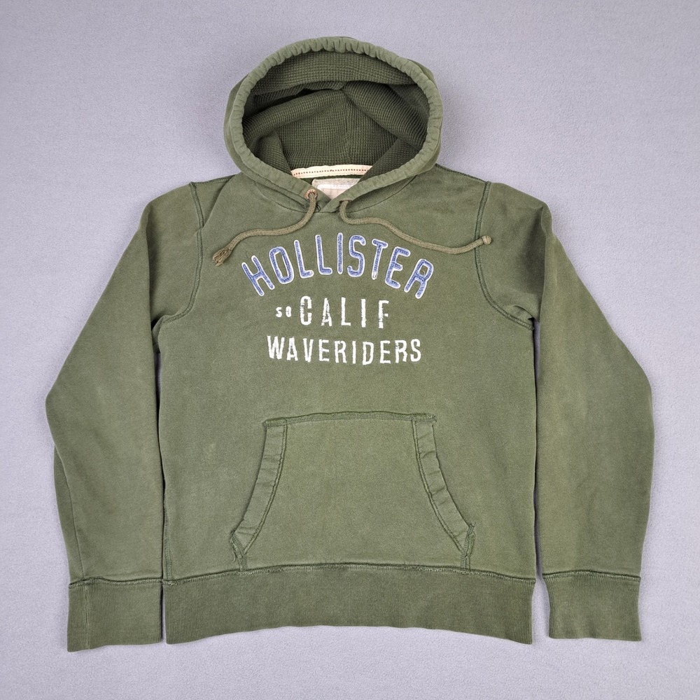 Vintage Hollister Hoodie Mens Medium Green California Waverider Heavy Grunge Y2K